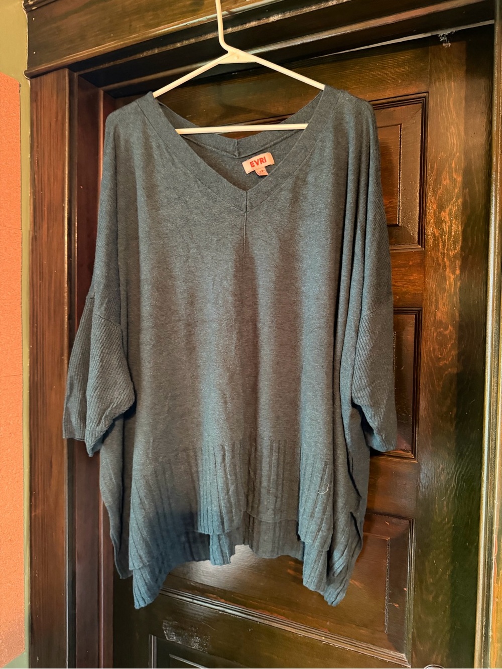 EVRI Women's V-Neck Oversized dk teal/ bluish green Pullover